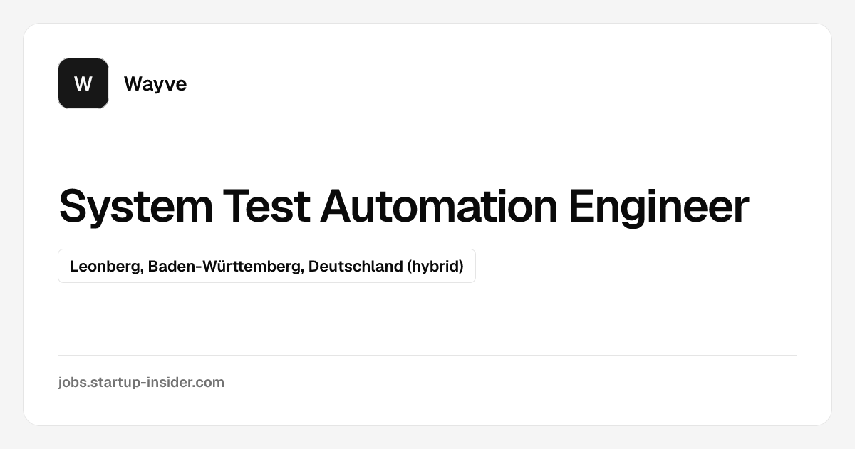 System Test Automation Engineer bei Wayve | Startup Insider